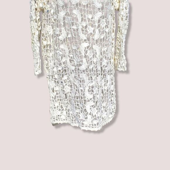 Express Handmade Essentials Off White Cream Crochet Lace Open Knit Tunic Dress - Picture 6 of 7